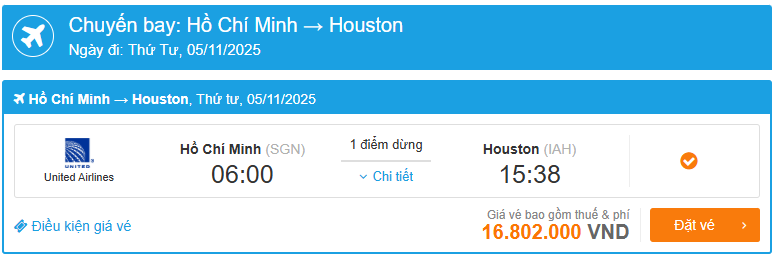 Gia ve may bay tu SGN di Houston